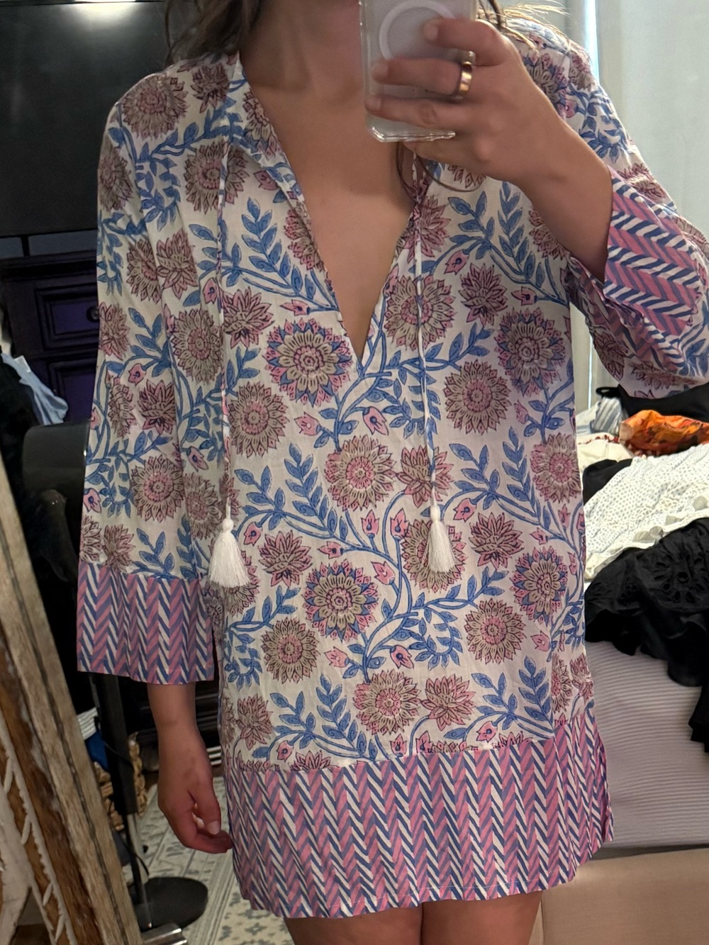 NWT J. CREW Floral Tassel Tunic/cover-up - Pink & Blue